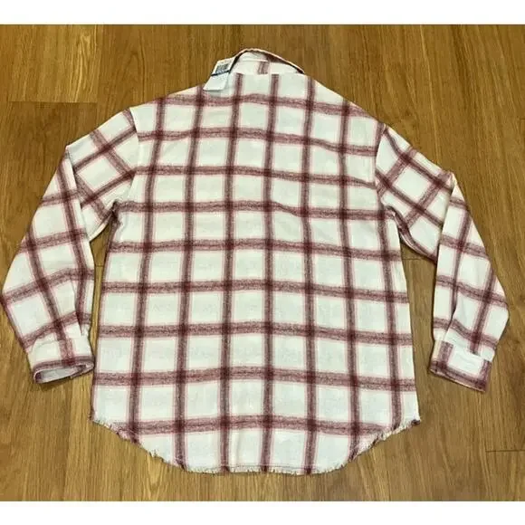 Just Polly Juniors Girlfriend Frayed-Hem Plaid Shirt Size XS - Picture 3 of 5